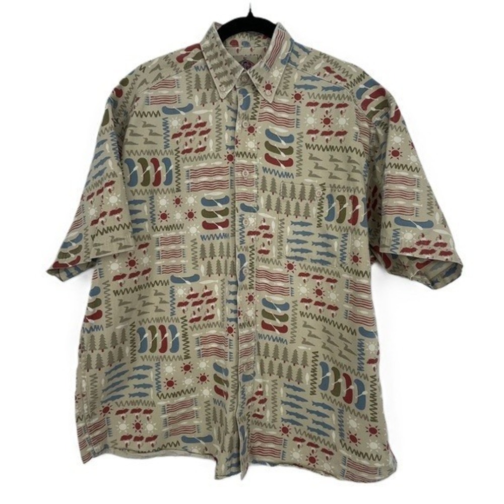Barnfly Vintage Mens 90's Short Sleeve Gorpcore Camping Button Down Shirt XL